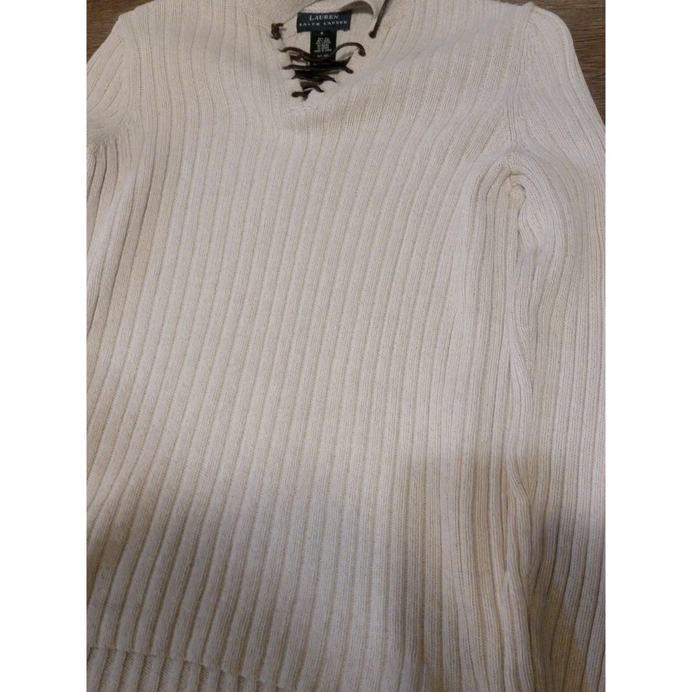 Lauren Ralph Lauren Sweater Womans Small Fisherman Silk Linen Cotton Leather Tie - Picture 5 of 11